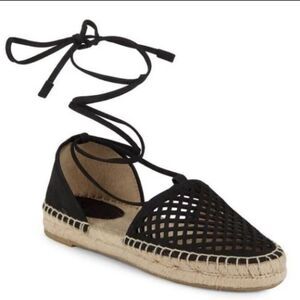 Frye Leo Lace Up Espadrilles Flats Perforated Black Leather Size 8